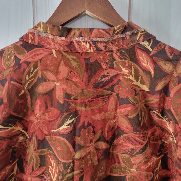 Christopher & Banks Stretch Floral Zip Front Distressed Cotton Blazer Jacket EUC - Picture 6 of 10